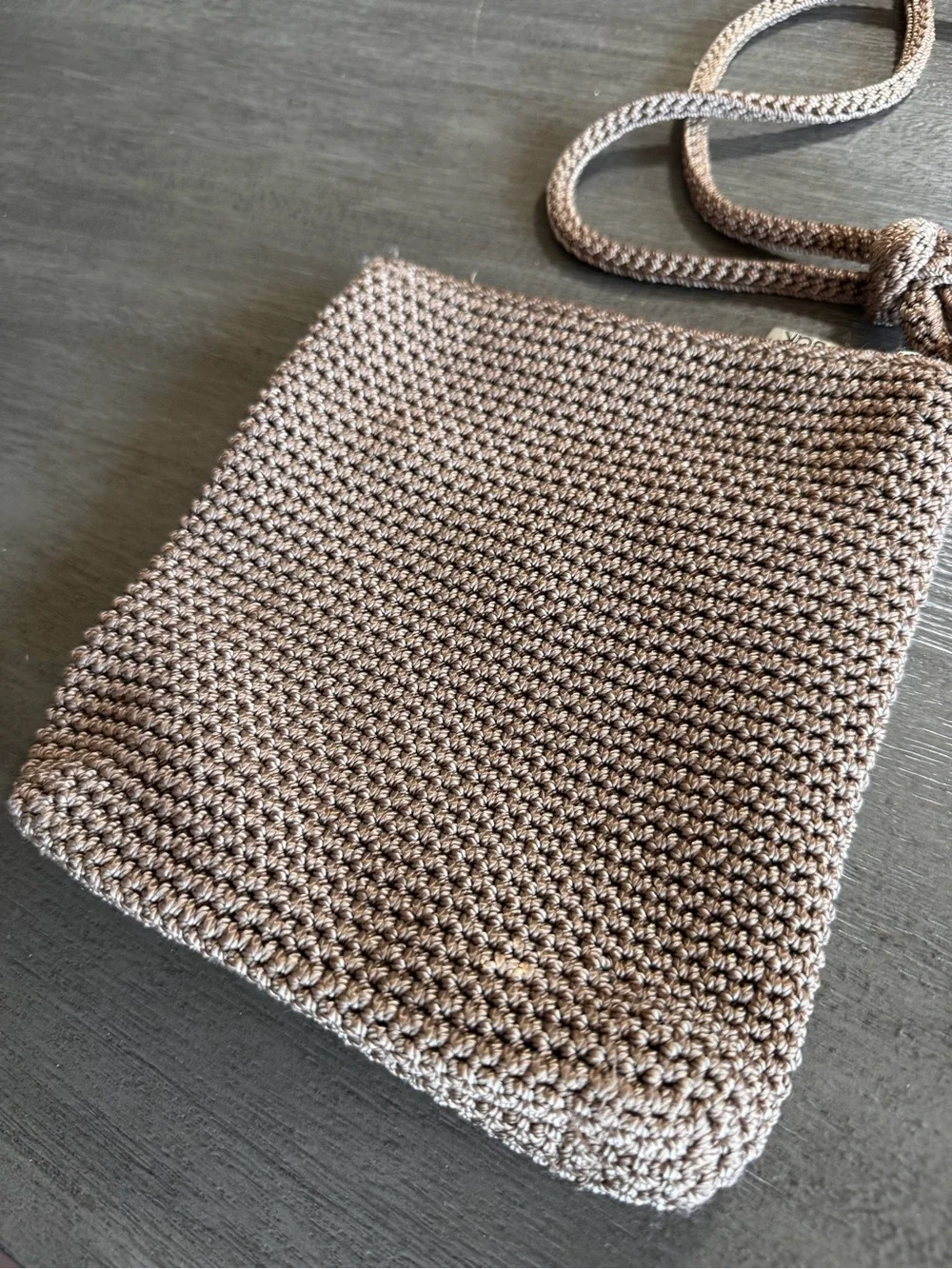 The Sak Taupe Woven Knit Crossbody Bag Purse